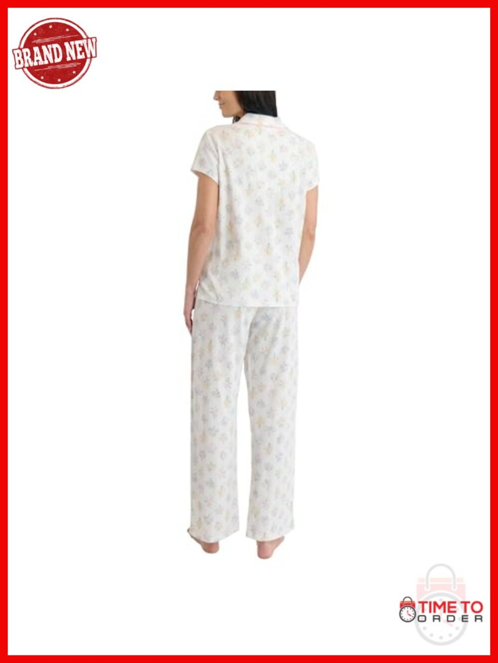 Women's Cotton Blend Notch Collar Button Down Pajama Set 2 Piece - Picture 3 of 6